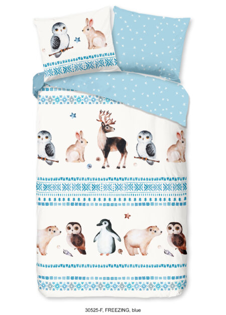 Good Morning Kinderdekbedovertrek "winter dieren" - Blauw - (140x200/220 cm) - Katoen Flanel