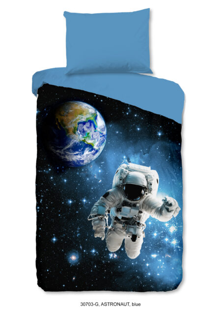 Good Morning Kinderdekbedovertrek "astronaut in de ruimte" - Blauw - (140x200 cm) - Katoen