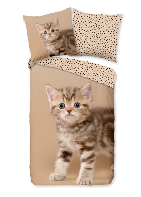 Good Morning Kinderdekbedovertrek "poes" - Zand - (135x200 cm) - Katoen Flanel