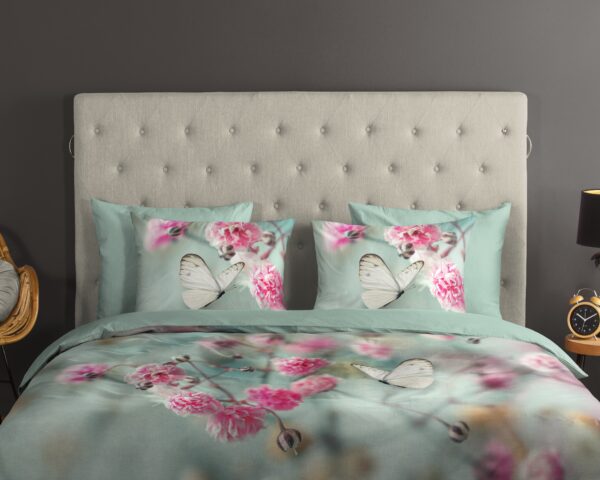 Good Morning Dekbedovertrek "bloemen en vlinders" - Mint - (240x200/220 cm) - Katoen - Afbeelding 3