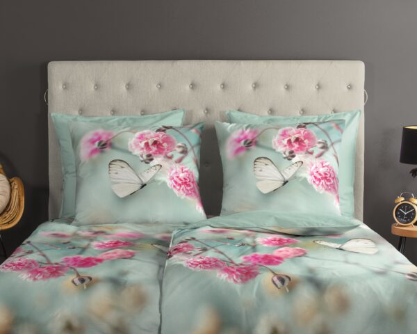 Good Morning Dekbedovertrek "bloemen en vlinders" - Mint - (155x220 cm) - Katoen - Afbeelding 3