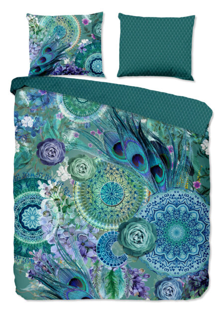 HIP Dekbedovertrek "mandala's en veren" - Groen - (200x200/220 cm) - Katoen Satijn