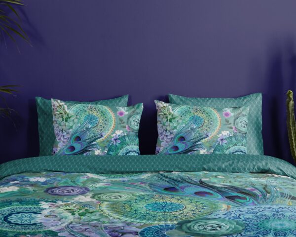 HIP Dekbedovertrek "mandala's en veren" - Groen - (200x200/220 cm) - Katoen Satijn - Afbeelding 3