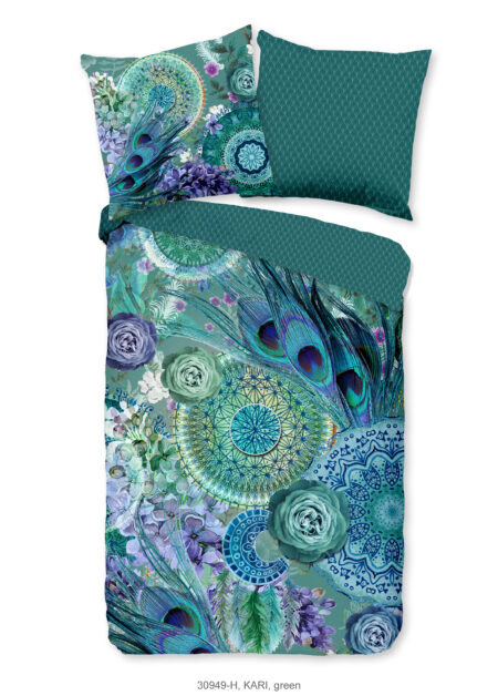 HIP Dekbedovertrek "mandala's en veren" - Groen - (200x200 cm) - Katoen Satijn