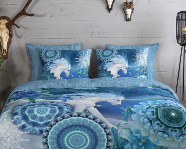 HIP Dekbedovertrek "mandala's en eenhoorn" - Blauw - (200x200/220 cm) - Katoen Flanel - Afbeelding 3