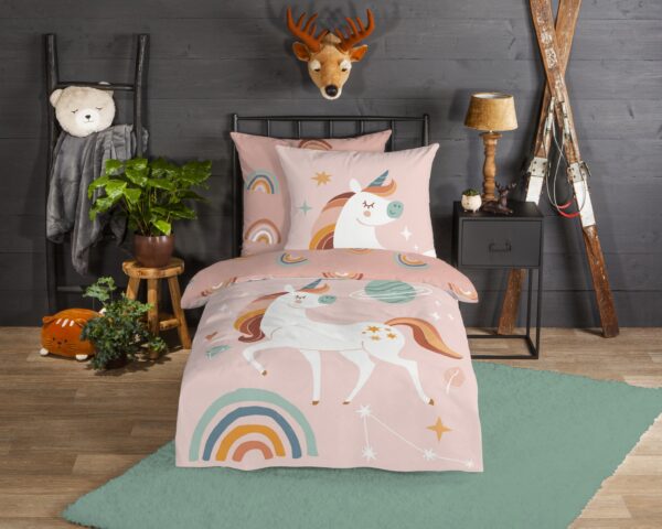 planeten en regenboog" - Roze - (135x200 cm) - Katoen Flanel
