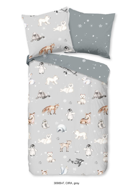 Good Morning Kinderdekbedovertrek "dieren in winterthema" - Grijs - (135x200 cm) - Katoen Flanel