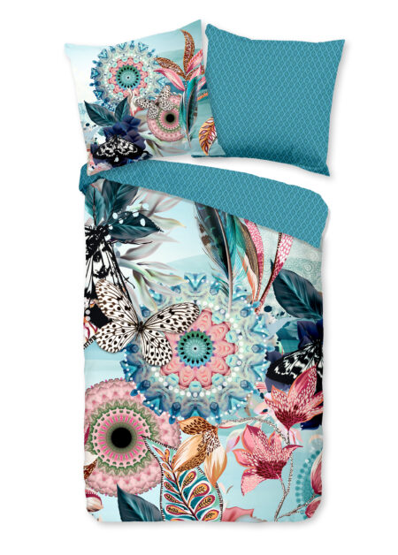 HIP Dekbedovertrek "mandala's en bloemen" - Aqua - (200x200 cm) - Katoen Satijn