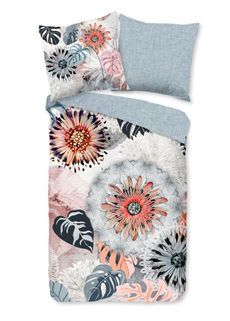 HIP Dekbedovertrek "mandala's en bladeren" - Grijs - (155x220 cm) - Katoen Flanel