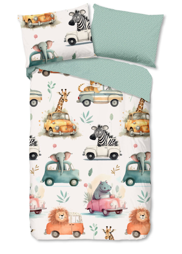 Good Morning Kinderdekbedovertrek "dieren in auto's" - Multi - (140x200 cm) - Katoen