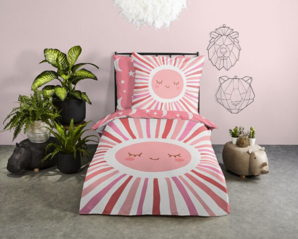 maan en sterren" - Roze - (135x200 cm) - Katoen