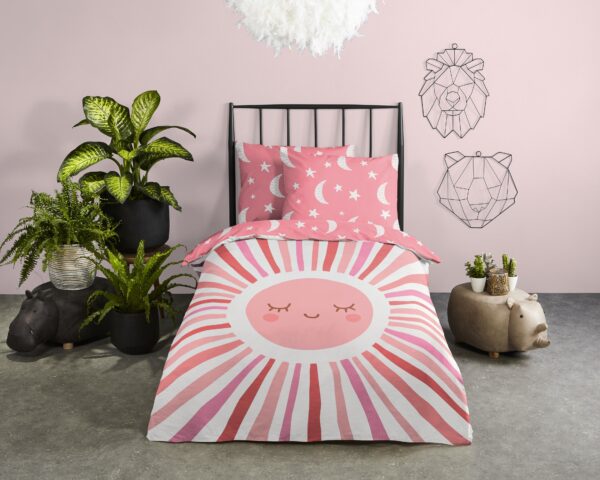 maan en sterren" - Roze - (140x200 cm) - Katoen
