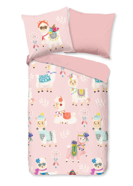 Good Morning Kinderdekbedovertrek "lama's" - Roze - (135x200 cm) - Katoen Flanel