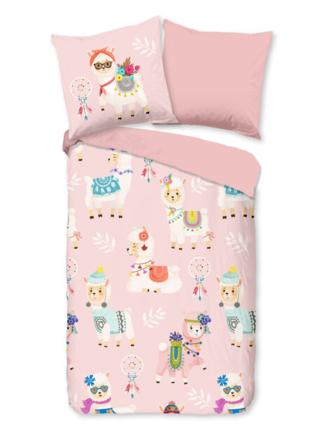 Good Morning Kinderdekbedovertrek "lama's" - Roze - (135x200 cm) - Katoen Flanel