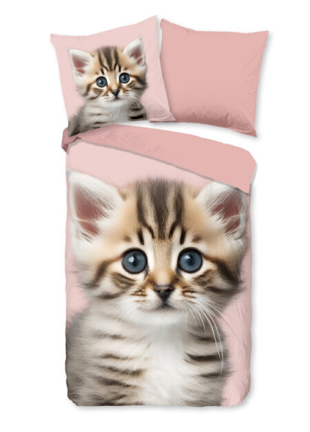 Good Morning Kinderdekbedovertrek "kat" - Roze - (135x200 cm) - Katoen Flanel