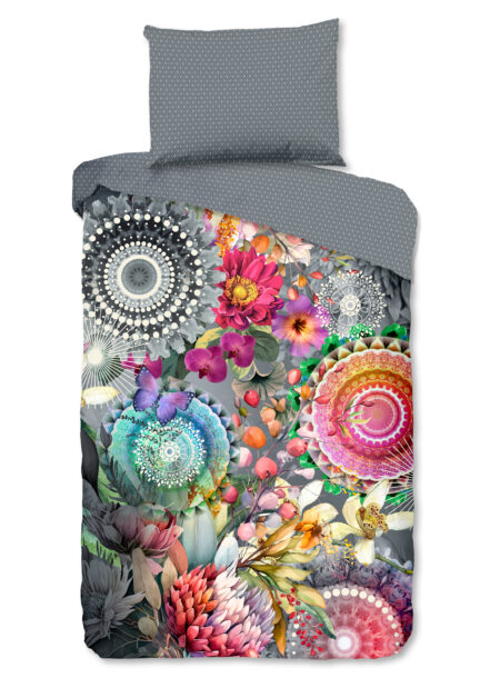 HIP Dekbedovertrek "mandalas en bloemen" - Grijs - (140x200 cm) - Katoen Satijn