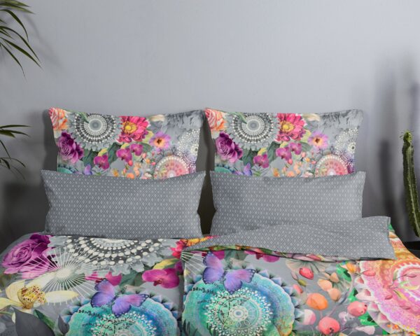 HIP Kussensloop "mandalas en bloemen" - Grijs - (40x80 cm) - Katoen Satijn - Afbeelding 3
