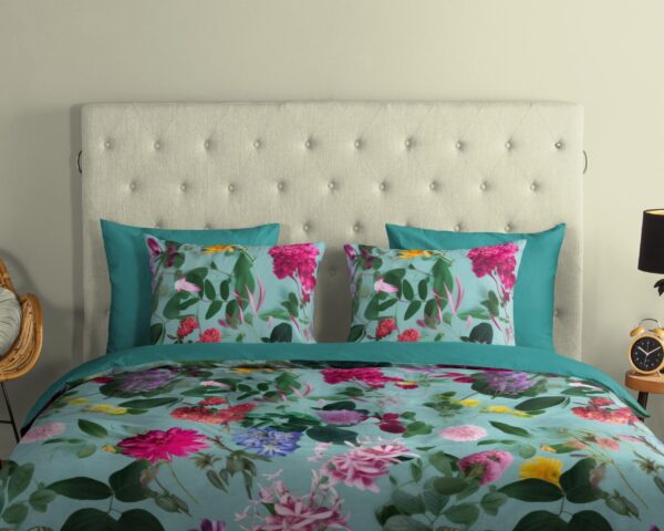Good Morning Dekbedovertrek "bloemen" - Aqua - (140x200 cm) - Katoen - Afbeelding 3
