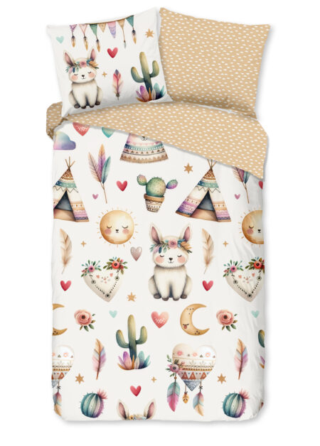 Good Morning Kinderdekbedovertrek "woestijnvosjes met cactussen tipi tenten en boho elementen" - Multi - (140x200/220 cm) - Katoen