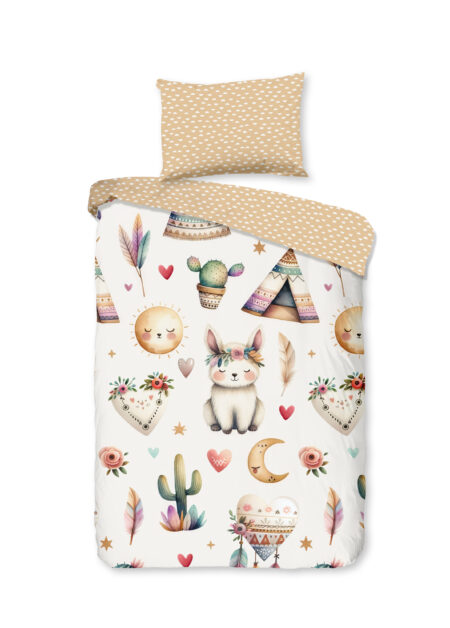 Good Morning Ledikant babydekbedovertrek "woestijnvosjes met cactussen tipi tenten en boho elementen" - Multi - (100x135 cm) - Katoen