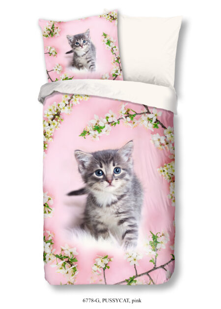 Good Morning Kinderdekbedovertrek "poes" - Roze - (135x200 cm) - Katoen