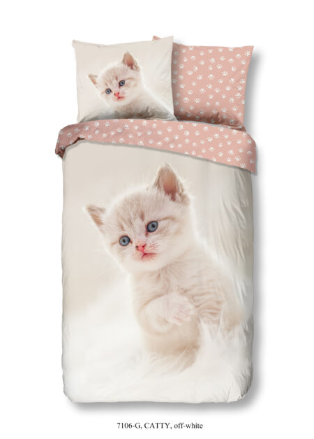 Good Morning Kinderdekbedovertrek "poes" - Ecru - (140x200/220 cm) - Katoen