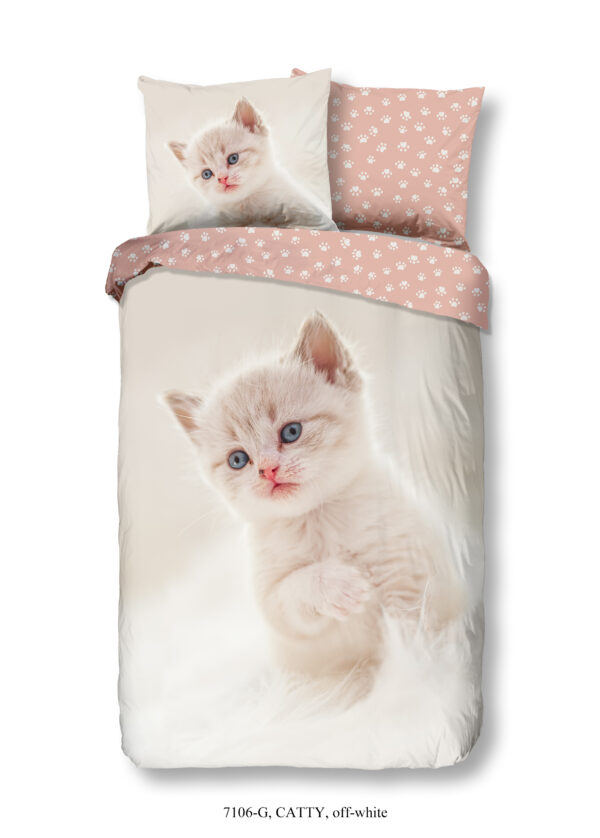 Good Morning Kinderdekbedovertrek "poes" - Ecru - (140x200/220 cm) - Katoen