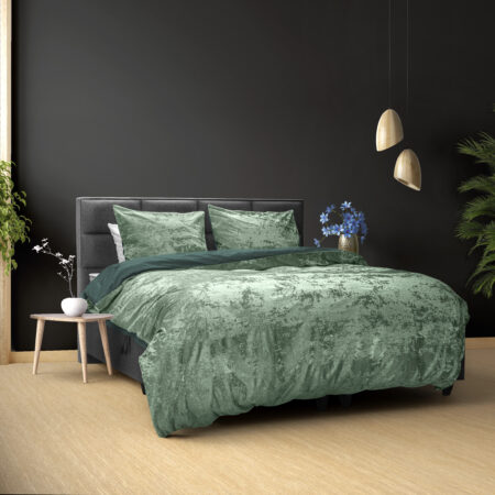 Crushed Velvet Cotton Bottle Donker Groen 140 x 220