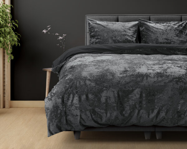Crushed Velvet Cotton Volcanic Antraciet 140 x 220