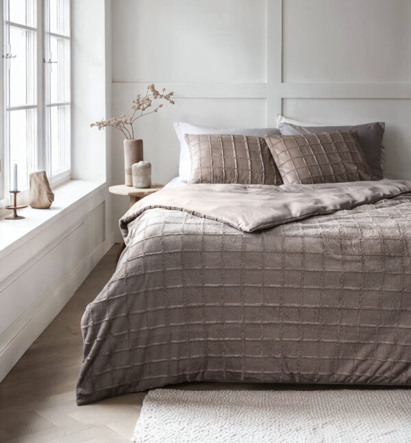Faux Fur Check Taupe 140x200/220