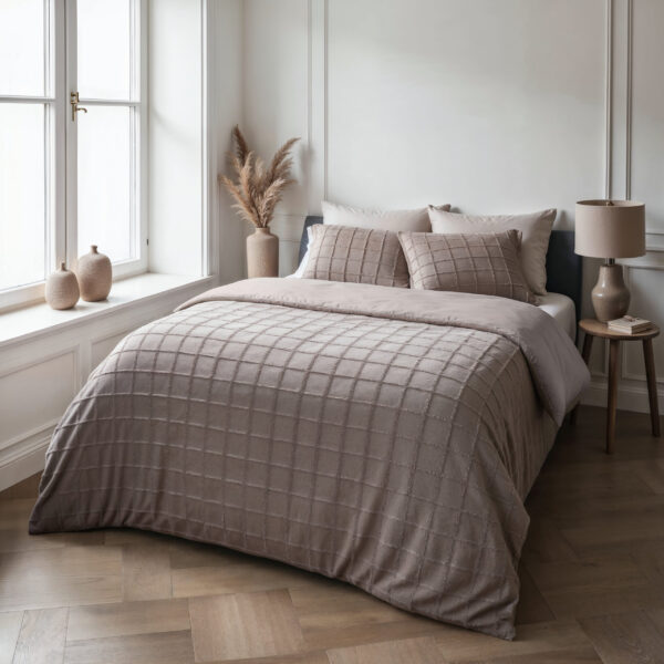 Sleeptime Faux Fur Check Taupe 200x200/220 cm - Afbeelding 3