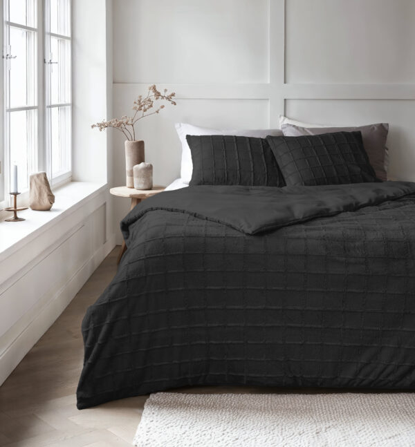 Faux Fur Check Zwart 140x200/220