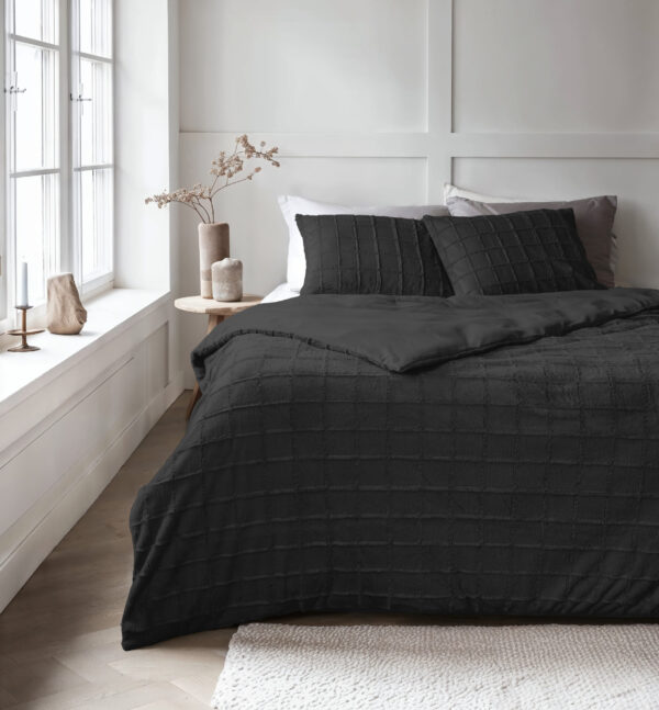 Faux Fur Check Zwart 140x200/220