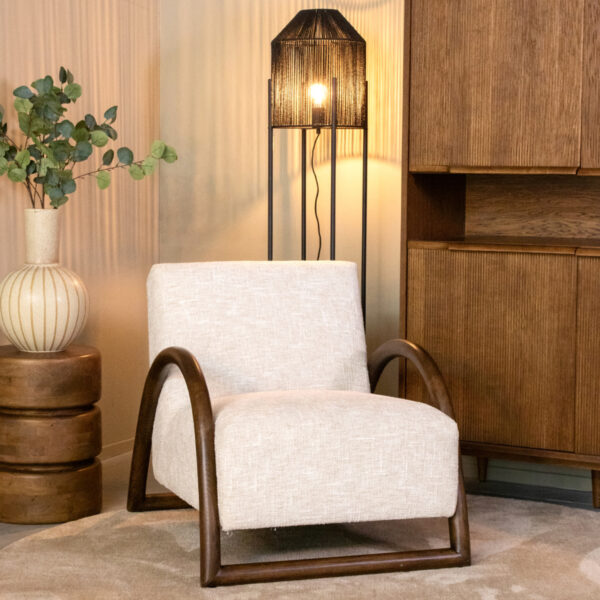 LABEL51 Fauteuil Viggo - Naturel - Boucle - Walnoot onderstel