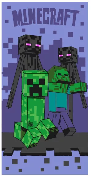 Minecraft handdoek paars 70 x 140 cm - katoem