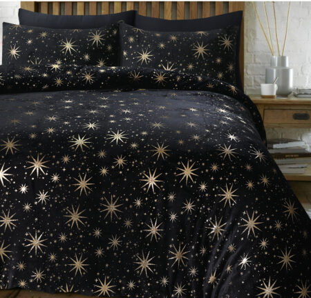 Glamour Flanel Stars Foil Zwart 140 x 200/220