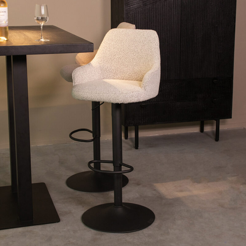 LABEL51 Barkruk Fender - Wit - Boucle - Zithoogte 64-84