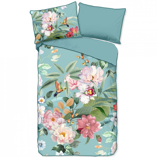 Descanso Dekbedovertrek "bloemen en bladeren" - Multi - (140x200/220 cm) - Biologisch Katoen satijn