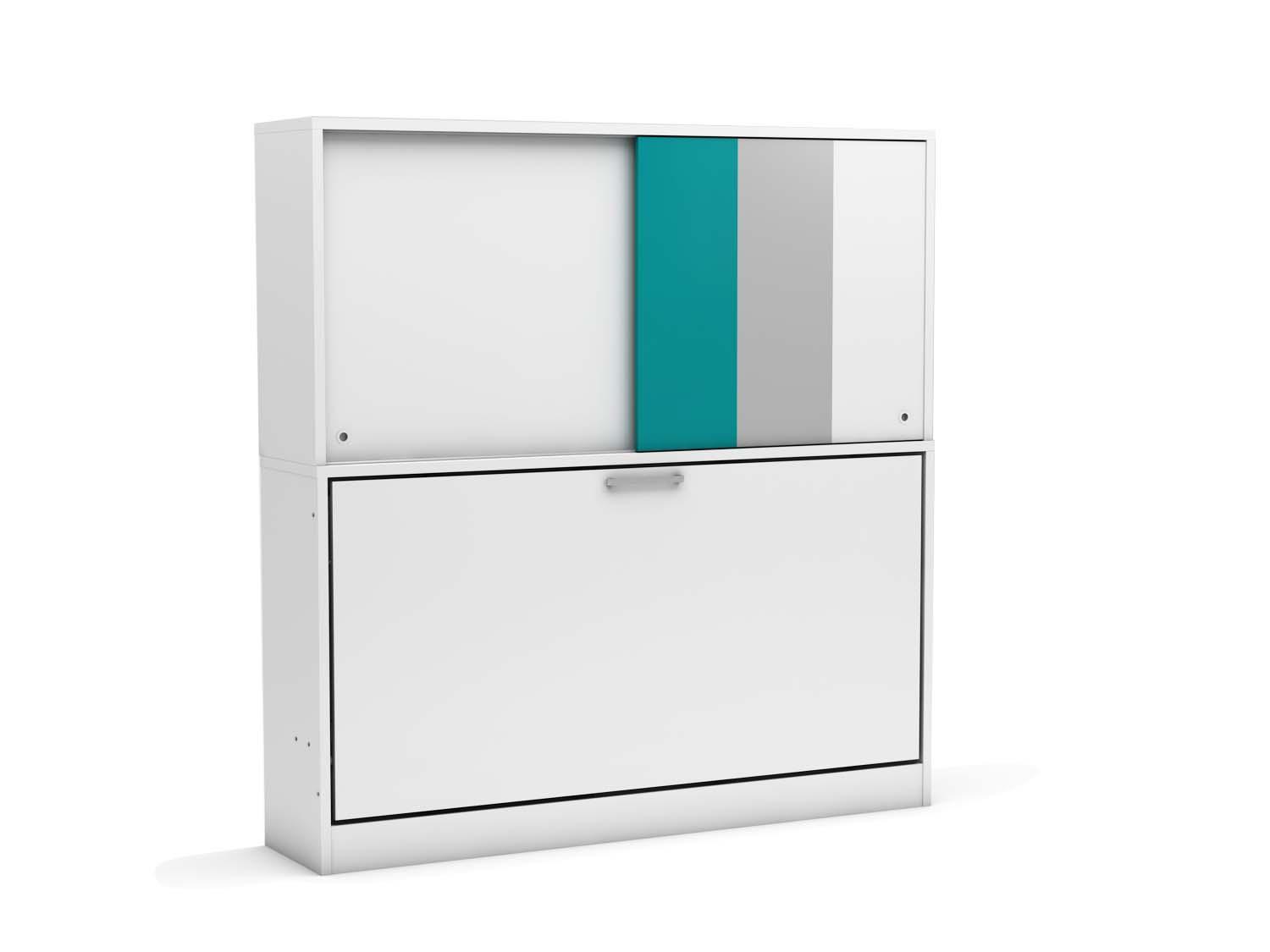 Eenpersoons opklapbed Academy met  kastruimte - Turquoise