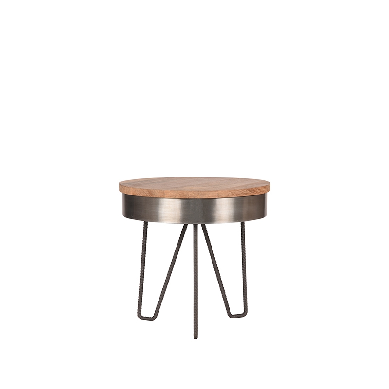 LABEL51 Bijzettafel Saran - Grijs - Mangohout - 44 cm - Rond Mangohout