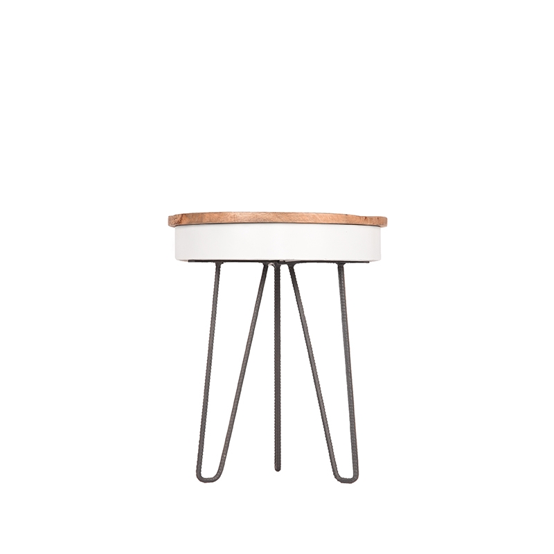 LABEL51 Bijzettafel Saria - Wit - Mangohout - 44 cm - Rond Mangohout
