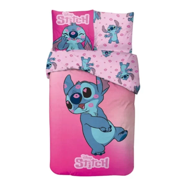 Stitch Dekbedovertrek Roze kisses 140 x 200 cm - 65 x 65 cm