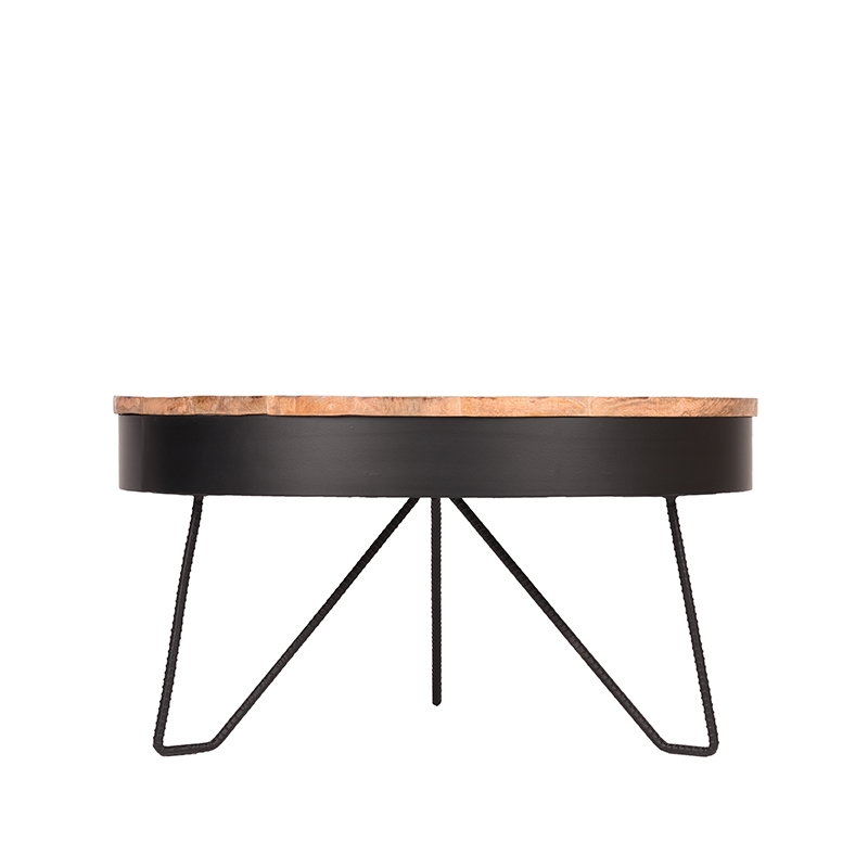LABEL51 Salontafel Saran - Zwart - Mangohout - 80 cm - Rond Saran