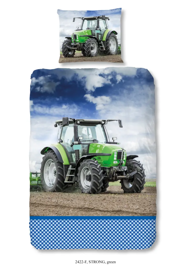 Good Morning Kinderdekbedovertrek "tractor" - Groen - (140x200/220 cm) - Katoen Flanel