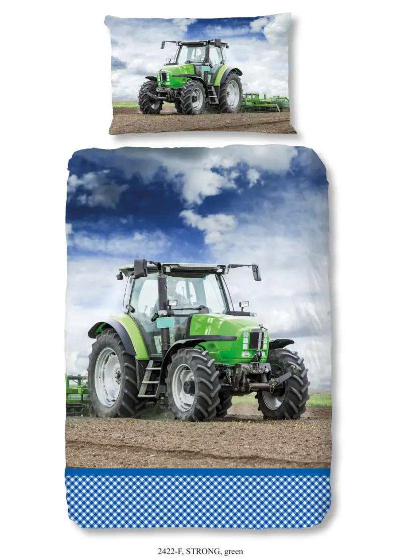 Good Morning Kinderdekbedovertrek "tractor" - Groen - (140x200 cm) - Katoen Flanel