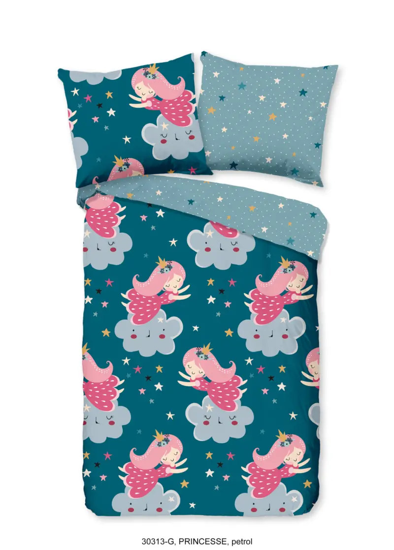 Good Morning Peuter dekbedovertrek "princes" - Petrol - (120x150 cm) - Katoen