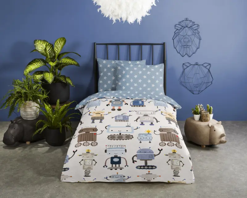 Good Morning Peuter dekbedovertrek "robots" - Multi - (120x150 cm) - Katoen