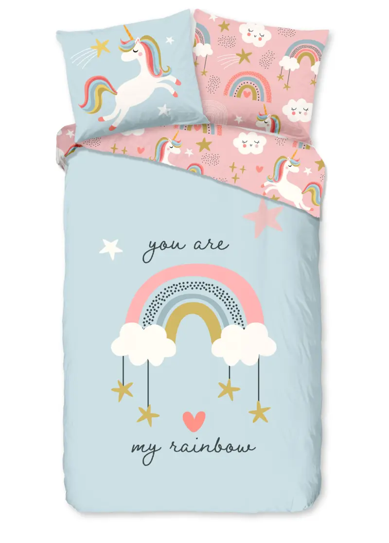 Good Morning Peuter dekbedovertrek "eenhoren en regenbogen" - Multi - (120x150 cm) - Katoen