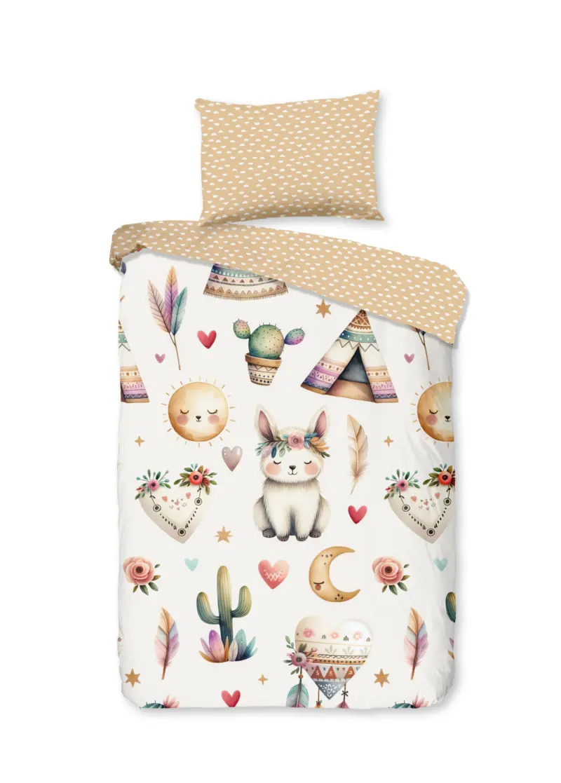 Good Morning Peuter dekbedovertrek "woestijnvosjes met cactussen tipi tenten en boho elementen" - Multi - (120x150 cm) - Katoen