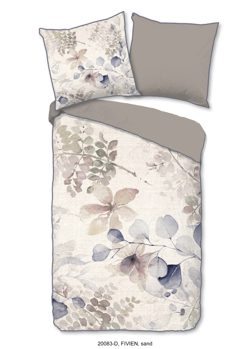 Descanso Dekbedovertrek "bladeren" - Zand - (135x200 cm) - Biologisch Katoen satijn